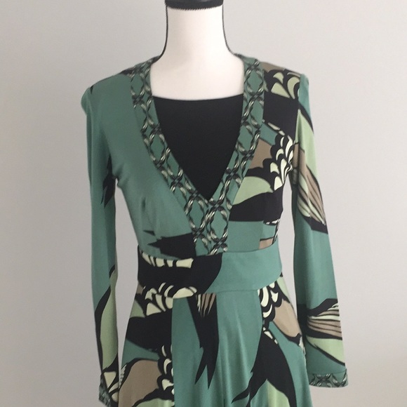 Issa London Geometric Print V-Neck Knit Dress Sz 8 - Picture 3 of 7